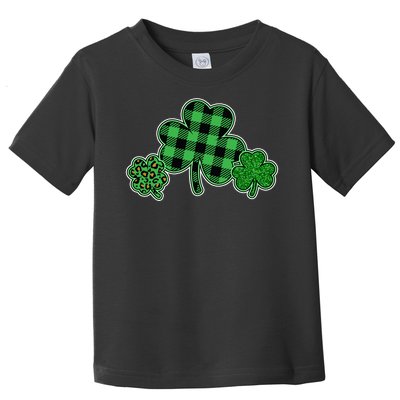 Cute St Patrick's Day Plaid Leopard Print Shamrocks Clovers Toddler T-Shirt