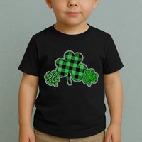 Cute St Patrick's Day Plaid Leopard Print Shamrocks Clovers Toddler T-Shirt