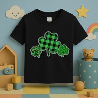 Cute St Patrick's Day Plaid Leopard Print Shamrocks Clovers Toddler T-Shirt
