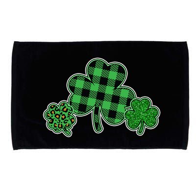 Cute St Patrick's Day Plaid Leopard Print Shamrocks Clovers Microfiber Hand Towel