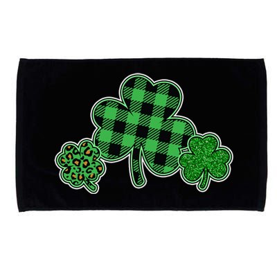 Cute St Patrick's Day Plaid Leopard Print Shamrocks Clovers Microfiber Hand Towel