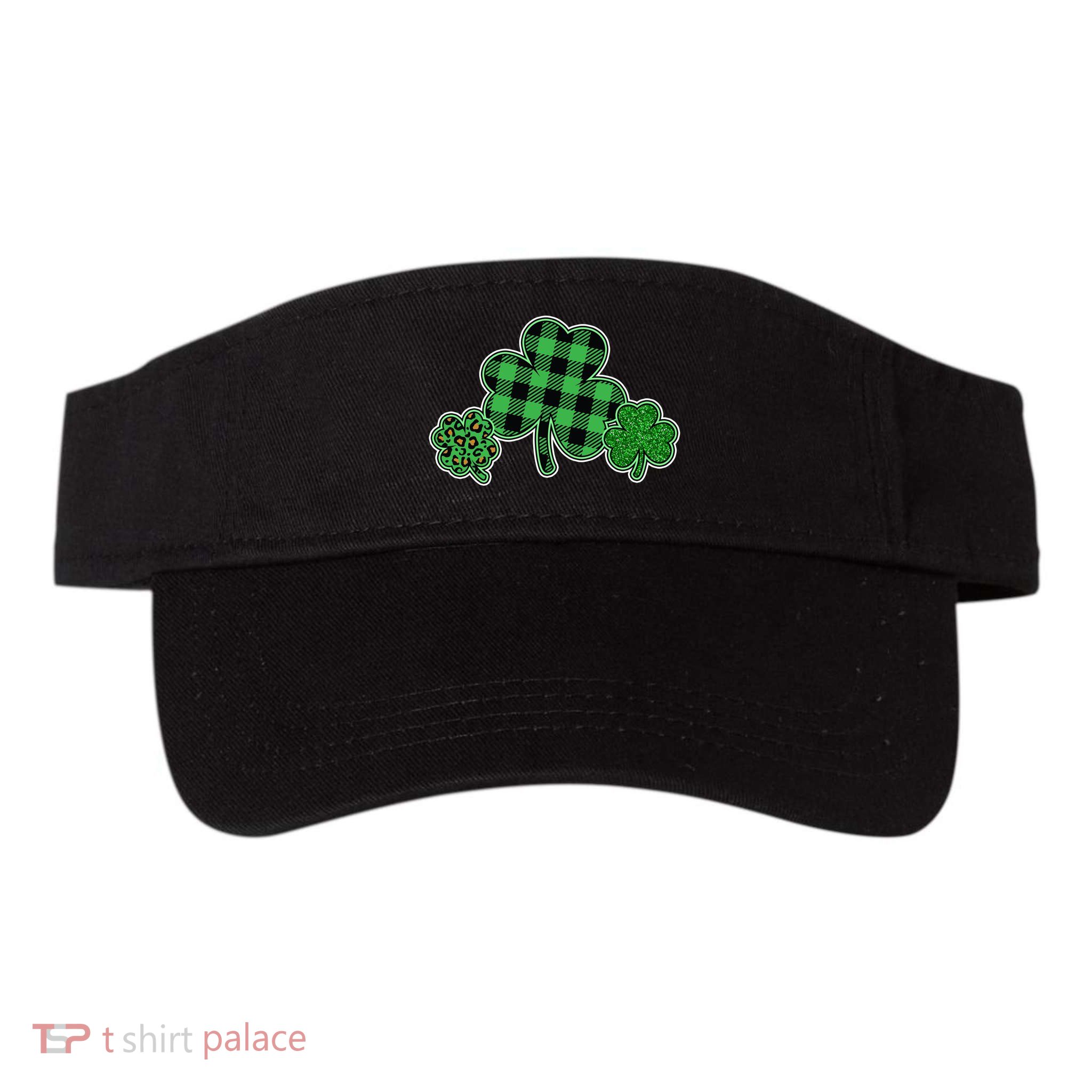 Cute St Patrick's Day Plaid Leopard Print Shamrocks Clovers Visor