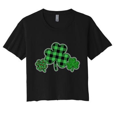 Cute St Patrick's Day Plaid Leopard Print Shamrocks Clovers Crop Top