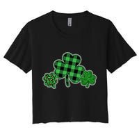Cute St Patrick's Day Plaid Leopard Print Shamrocks Clovers Crop Top
