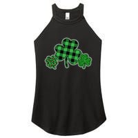 Cute St Patrick's Day Plaid Leopard Print Shamrocks Clovers Women's Perfect Tri Rocker Tank