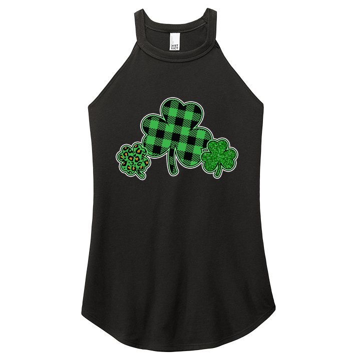 Cute St Patrick's Day Plaid Leopard Print Shamrocks Clovers Women's Perfect Tri Rocker Tank