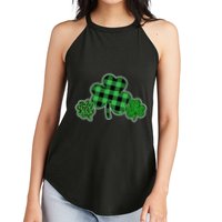 Cute St Patrick's Day Plaid Leopard Print Shamrocks Clovers Women's Perfect Tri Rocker Tank