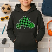 Cute St Patrick's Day Plaid Leopard Print Shamrocks Clovers Kids Hoodie