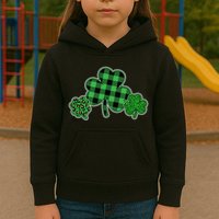 Cute St Patrick's Day Plaid Leopard Print Shamrocks Clovers Kids Hoodie