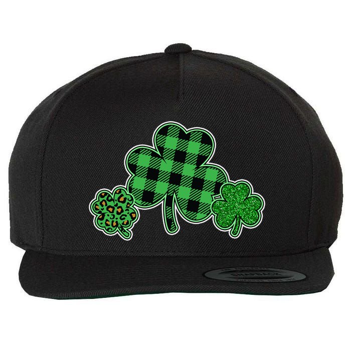 Cute St Patrick's Day Plaid Leopard Print Shamrocks Clovers Wool Snapback Cap