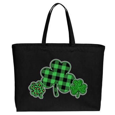 Cute St Patrick's Day Plaid Leopard Print Shamrocks Clovers Cotton Canvas Jumbo Tote