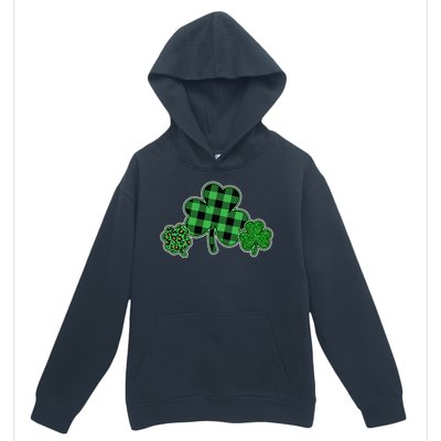 Cute St Patrick's Day Plaid Leopard Print Shamrocks Clovers Urban Pullover Hoodie