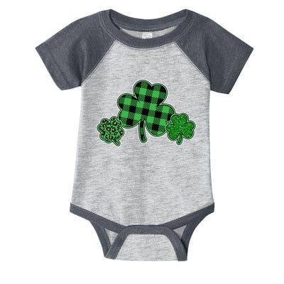Cute St Patrick's Day Plaid Leopard Print Shamrocks Clovers Infant Baby Jersey Bodysuit