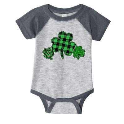 Cute St Patrick's Day Plaid Leopard Print Shamrocks Clovers Infant Baby Jersey Bodysuit