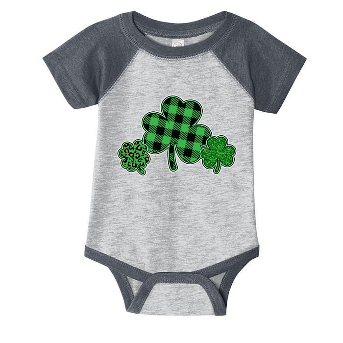 Cute St Patrick's Day Plaid Leopard Print Shamrocks Clovers Infant Baby Jersey Bodysuit