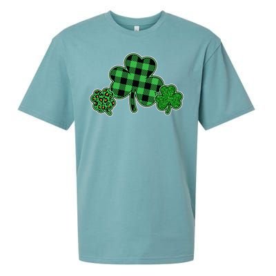 Cute St Patrick's Day Plaid Leopard Print Shamrocks Clovers Sueded Cloud Jersey T-Shirt