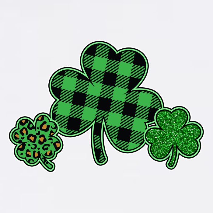 Cute St Patrick's Day Plaid Leopard Print Shamrocks Clovers Garment-Dyed Sweatshirt