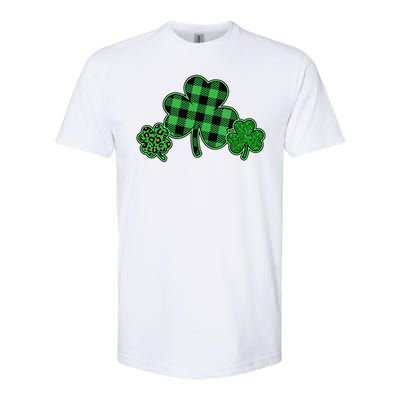 Cute St Patrick's Day Plaid Leopard Print Shamrocks Clovers Softstyle CVC T-Shirt