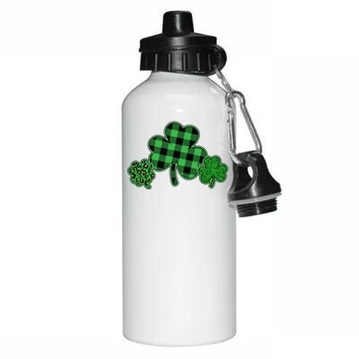 Cute St Patrick's Day Plaid Leopard Print Shamrocks Clovers Aluminum Water Bottle