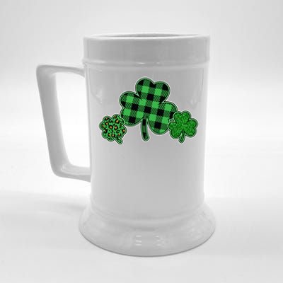 Cute St Patrick's Day Plaid Leopard Print Shamrocks Clovers Beer Stein