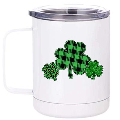 Cute St Patrick's Day Plaid Leopard Print Shamrocks Clovers 12 oz Stainless Steel Tumbler Cup