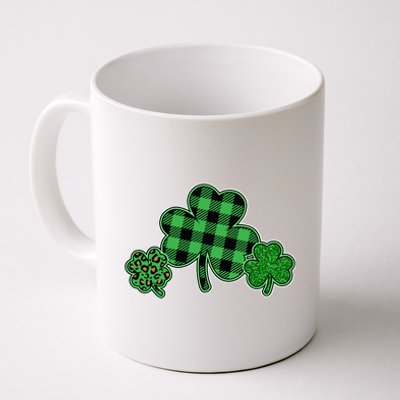 Cute St Patrick's Day Plaid Leopard Print Shamrocks Clovers Coffee Mug