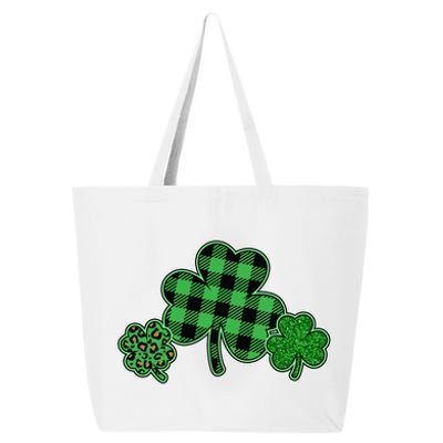 Cute St Patrick's Day Plaid Leopard Print Shamrocks Clovers 25L Jumbo Tote