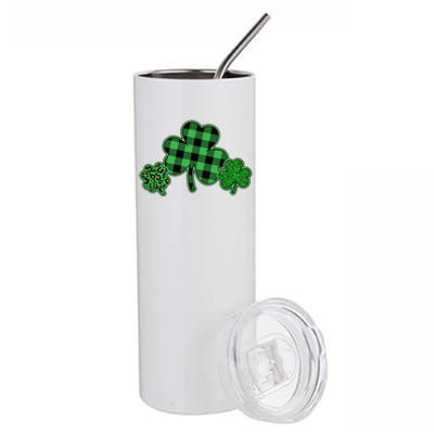 Cute St Patrick's Day Plaid Leopard Print Shamrocks Clovers Stainless Steel Tumbler