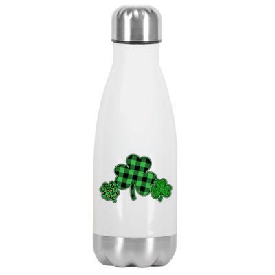 Cute St Patrick's Day Plaid Leopard Print Shamrocks Clovers Stainless Steel Insulated Water Bottle