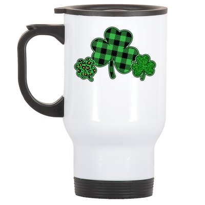 Cute St Patrick's Day Plaid Leopard Print Shamrocks Clovers Stainless Steel Travel Mug