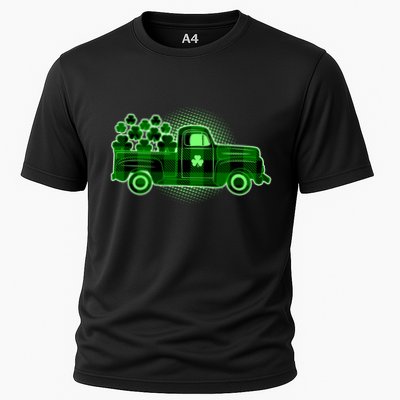 Cute St Patrick's Day Plaid Pick Up Truck Full Of Shamrocks Clovers Performance Shirt