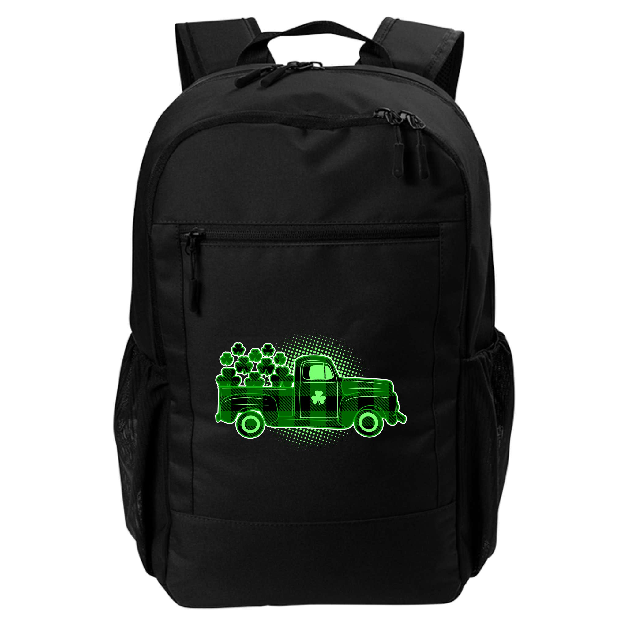 Cute St Patrick's Day Plaid Pick Up Truck Full Of Shamrocks Clovers Backpack