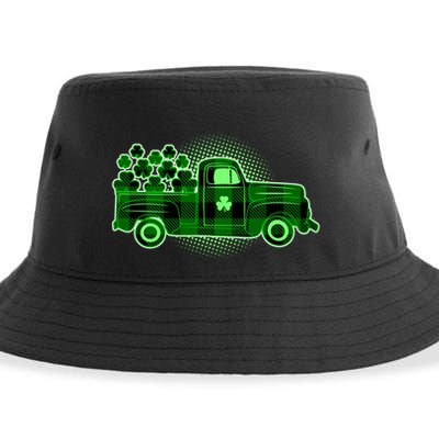 Cute St Patrick's Day Plaid Pick Up Truck Full Of Shamrocks Clovers Sustainable Bucket Hat