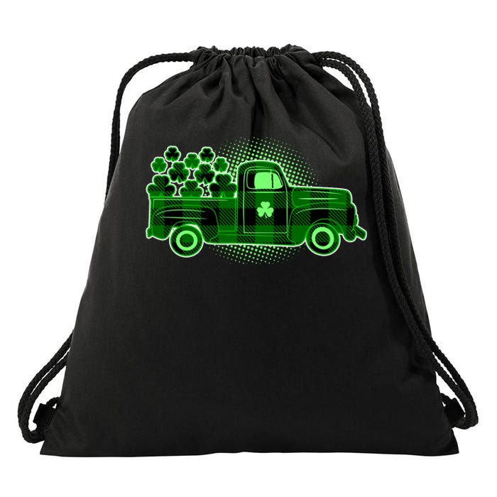 Cute St Patrick's Day Plaid Pick Up Truck Full Of Shamrocks Clovers Drawstring Bag