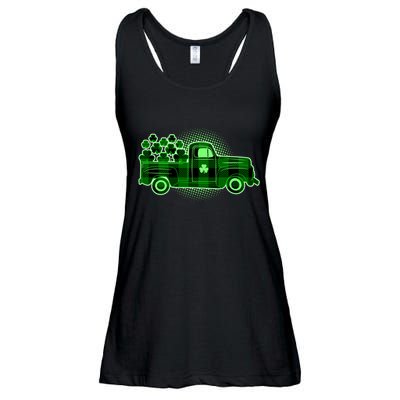 Cute St Patrick's Day Plaid Pick Up Truck Full Of Shamrocks Clovers Ladies Essential Flowy Tank