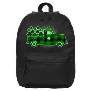 Cute St Patrick's Day Plaid Pick Up Truck Full Of Shamrocks Clovers 16 in Basic Backpack