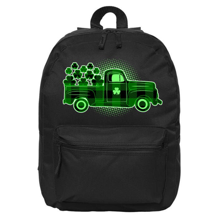 Cute St Patrick's Day Plaid Pick Up Truck Full Of Shamrocks Clovers 16 in Basic Backpack