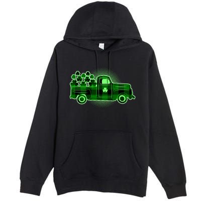 Cute St Patrick's Day Plaid Pick Up Truck Full Of Shamrocks Clovers Premium Pullover Hoodie