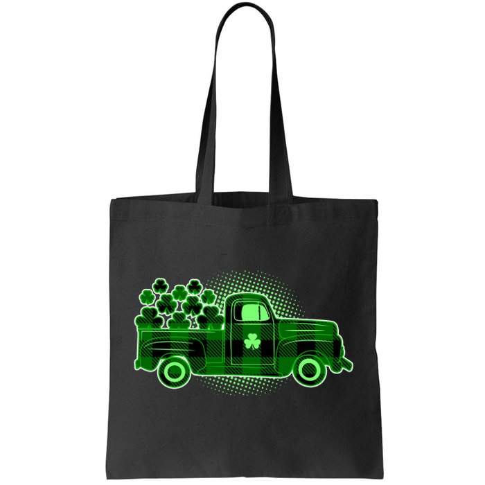 Cute St Patrick's Day Plaid Pick Up Truck Full Of Shamrocks Clovers Tote Bag