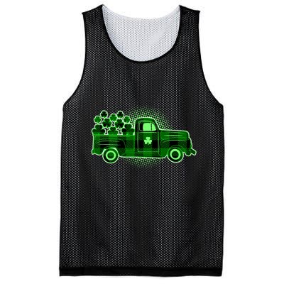 Cute St Patrick's Day Plaid Pick Up Truck Full Of Shamrocks Clovers Mesh Reversible Basketball Jersey Tank