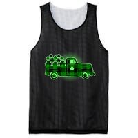 Cute St Patrick's Day Plaid Pick Up Truck Full Of Shamrocks Clovers Mesh Reversible Basketball Jersey Tank