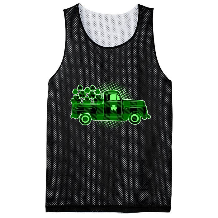 Cute St Patrick's Day Plaid Pick Up Truck Full Of Shamrocks Clovers Mesh Reversible Basketball Jersey Tank