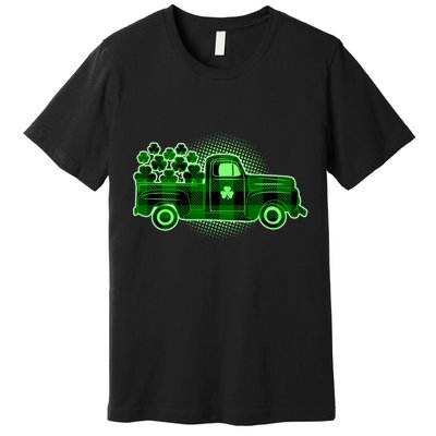 Cute St Patrick's Day Plaid Pick Up Truck Full Of Shamrocks Clovers Premium T-Shirt