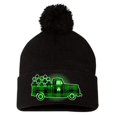 Cute St Patrick's Day Plaid Pick Up Truck Full Of Shamrocks Clovers Pom Pom 12in Knit Beanie