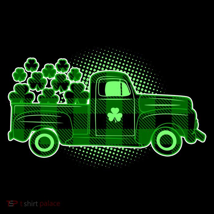 Cute St Patrick's Day Plaid Pick Up Truck Full Of Shamrocks Clovers Baby Bodysuit