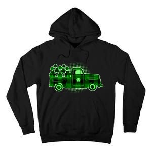 Cute St Patrick's Day Plaid Pick Up Truck Full Of Shamrocks Clovers Tall Hoodie