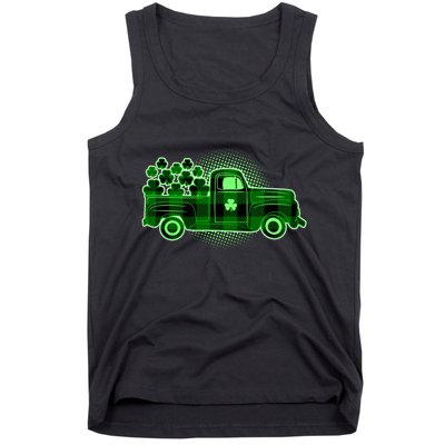 Cute St Patrick's Day Plaid Pick Up Truck Full Of Shamrocks Clovers Tank Top