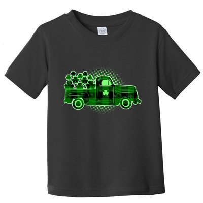 Cute St Patrick's Day Plaid Pick Up Truck Full Of Shamrocks Clovers Toddler T-Shirt