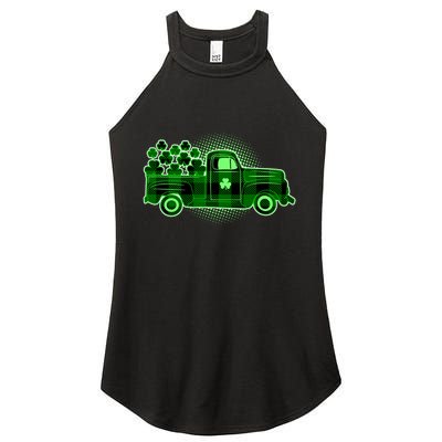 Cute St Patrick's Day Plaid Pick Up Truck Full Of Shamrocks Clovers Women's Perfect Tri Rocker Tank
