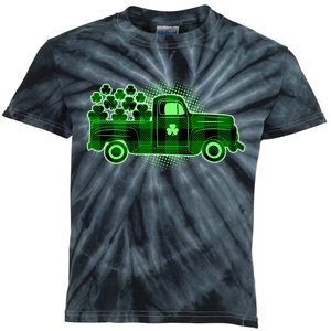 Cute St Patrick's Day Plaid Pick Up Truck Full Of Shamrocks Clovers Kids Tie-Dye T-Shirt